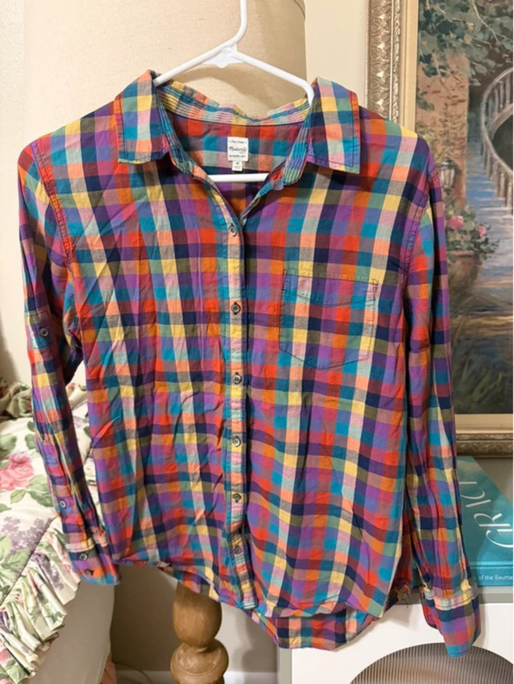 Madewell “Color Me Happy” Rainbow Plaid Button-Up Shirt – Medium